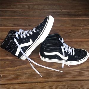 High-top black and white Vans